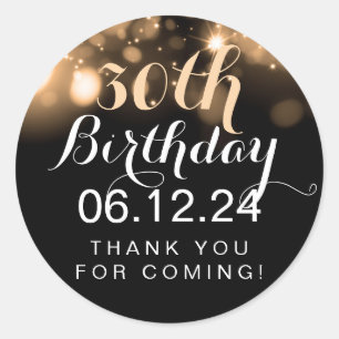 Dank u 30e verjaardag gouden sprankelende lichten ronde sticker
