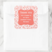 Dank u: 30ste Verjaardag Koraal Nummer Patroon Vierkante Sticker (Tas)