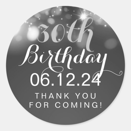 Dank u 30ste Verjaardag Zilveren Sprankelende Lich Ronde Sticker (Voorkant)