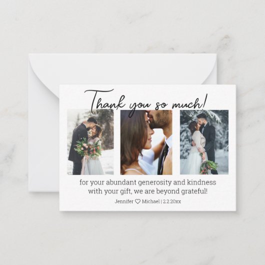 dank u 3 foto's winter bruiloft collage minimaal notitiekaartje (Voorkant)