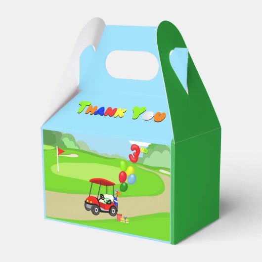 Dank u 3e verjaardag rode golfkar jongen bedankdoosjes (Achterkant)