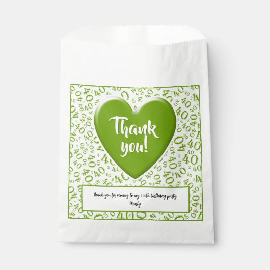 Dank u 40e Willekeurige Getal Patroon Groen/Wit Bedankzakje (Voorkant)