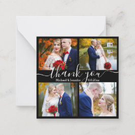 Dank u, 4 foto's bruiloft zwart-wit notitiekaartje
