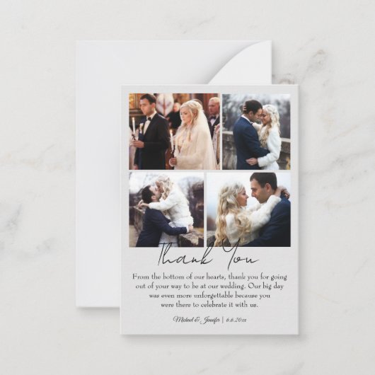 dank u 4 foto's collage minimale chique bruiloft notitiekaartje (Voorkant)