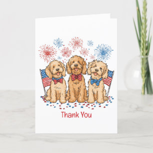 Dank u 4 juli Goldendoodle Honden Vuurwerk Bedankkaart