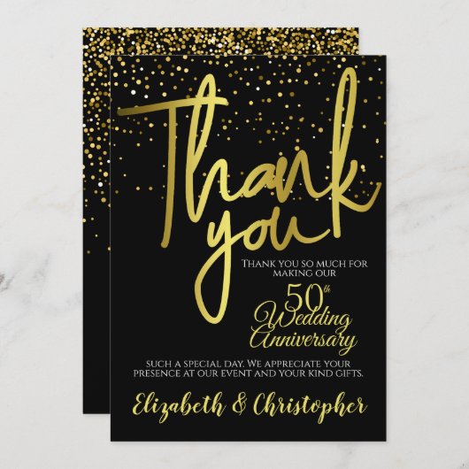 Dank u 50e Jubileum Zwart Goud Bedankkaart (Voorkant / Achterkant)