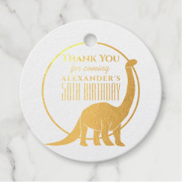 Dank u 50e verjaardag gouden dinosaurus bedankjes labels