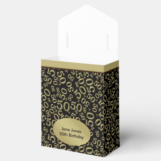 Dank u: 50e willekeurige nummer patroon goud / zwa bedankdoosjes (Geopend)
