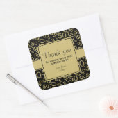 Dank u 50ste Verjaardag Nummer Patroon Goud/Zwart Vierkante Sticker (Envelop)