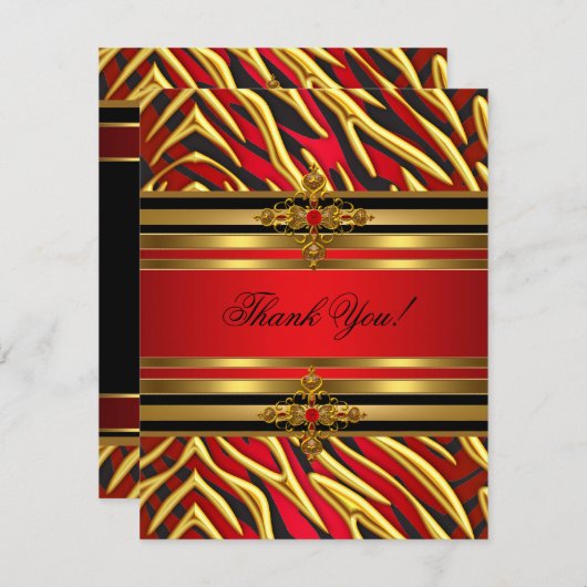 Dank u 50ste verjaardagsfeest rood Zebra goud zwar Bedankkaart (Voorkant / Achterkant)
