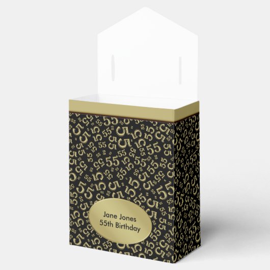 Dank u: 55e verjaardag thema goud/zwart bedankdoosjes (Geopend)