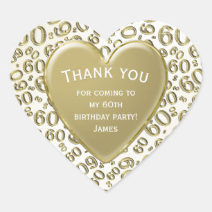 Dank u - 60e Nummer Patroon Goud en Wit Hart Sticker