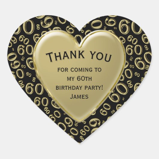 Dank u - 60e Nummer Patroon Goud en Zwart Hart Sticker (Voorkant)