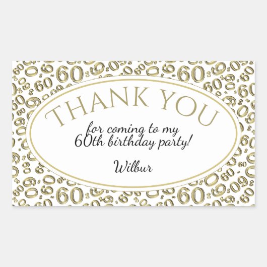 Dank u - 60ste Nummerpatroon Goud en Wit Rechthoekige Sticker (Voorkant)
