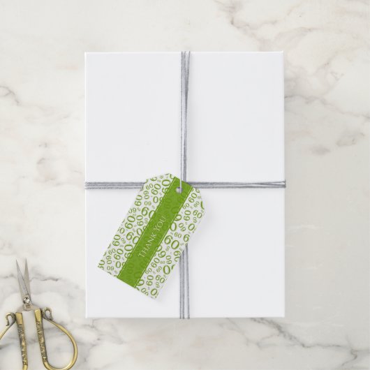 Dank u 60ste Verjaardag Nummer Patroon Groen/Wit Cadeaulabel (Met Touw)