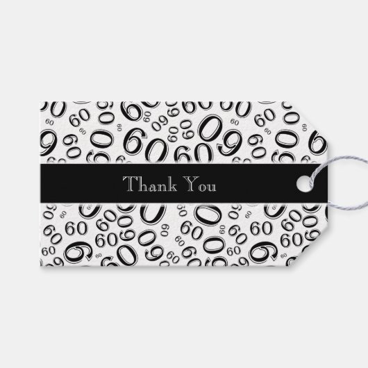 Dank u 60ste Verjaardag Nummer Patroon Zwart/Wit Cadeaulabel (Voorkant (Horizontaal))