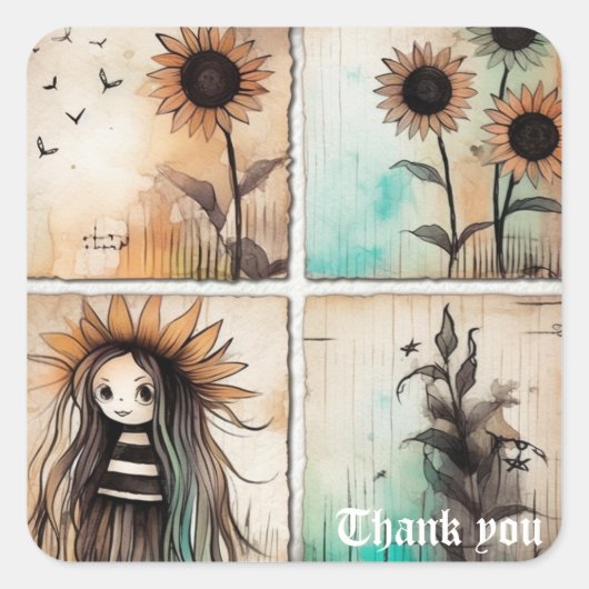 Dank u 6 vierkante sticker (Voorkant)