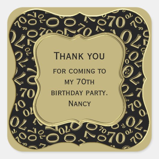 Dank u - 70e verjaardag Black and Gold Party Vierkante Sticker (Voorkant)