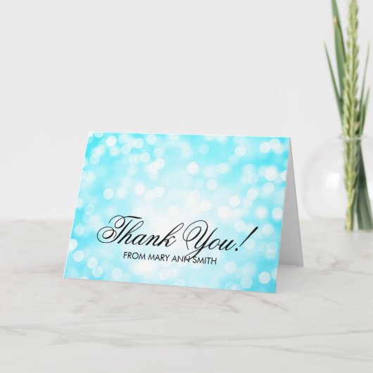 "Dank u" 70e verjaardag Turquoise Glitter Lights Bedankkaart (Voorkant)