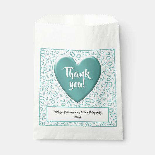 Dank u 70e Willekeurige Getal Patroon Blauwgroen/W Bedankzakje (Voorkant)