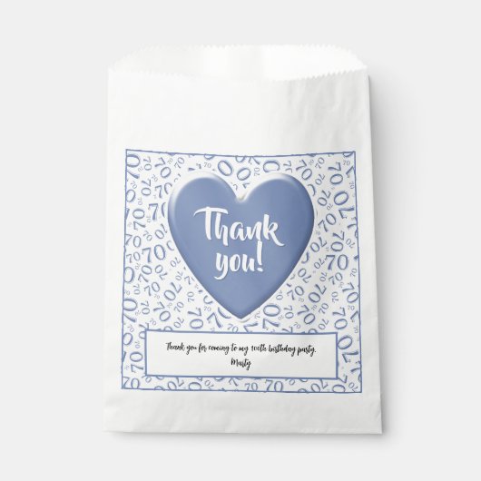 Dank u 70e willekeurige nummer patroon blauw/wit bedankzakje (Voorkant)