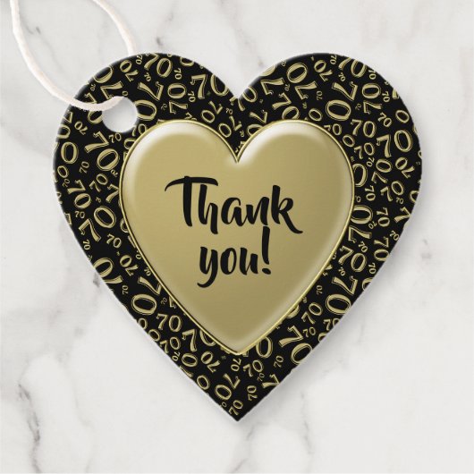 Dank u 70th Cool Nummer Patroon Goud en Zwart Bedankjes Labels (Voorkant)