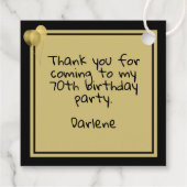 Dank u 70th Nummer Patroon Goud en Zwart SQ Bedankjes Labels (Achterkant)