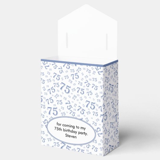 Dank u 75e Blauw/Wit Willekeurig Getal Patroon Bedankdoosjes (Geopend)