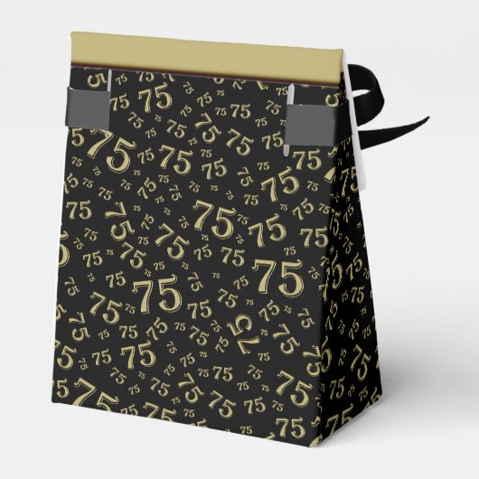 Dank u 75e Goud/Zwart Willekeurig Getal Patroon Bedankdoosjes (Achterkant)