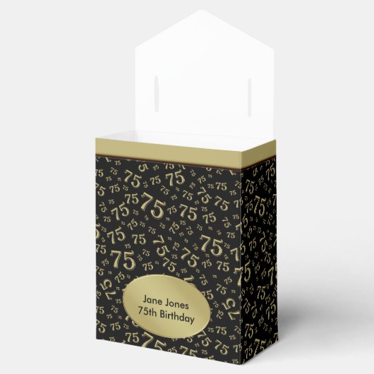 Dank u 75e Goud/Zwart Willekeurig Getal Patroon Bedankdoosjes (Geopend)