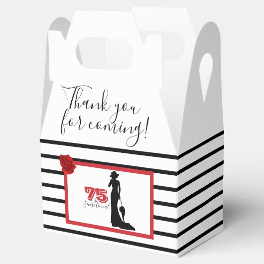 DANK U 75e Verjaardagsfeestje Zwart/Rood Elegant Bedankdoosjes (Geopend)