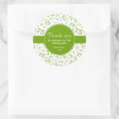 Dank u: 75th groen & wit nummerpatroon ronde sticker (Tas)