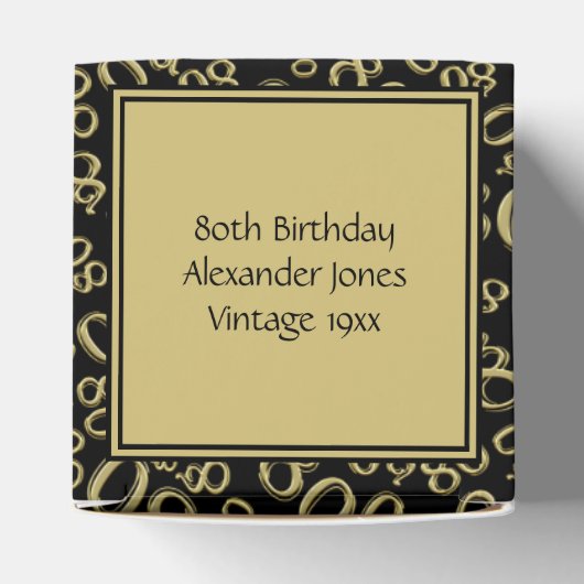 "Dank u": 80ste verjaardag goud / zwart patroon Bedankdoosjes (Bovenkant)