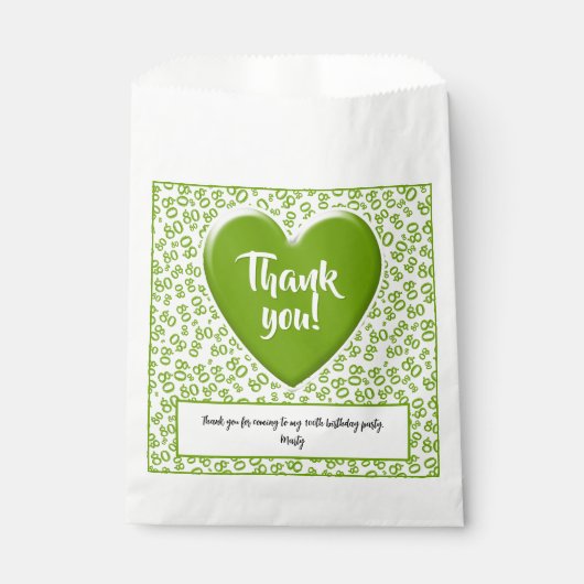 Dank u 80ste willekeurige nummer patroon groen/wit bedankzakje (Voorkant)