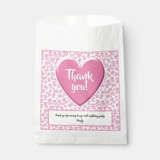 Dank u 80ste willekeurige nummer patroon roze/wit bedankzakje (Voorkant)