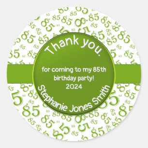 Dank u: 85 Verjaardag Groen/Wit Getal Patroon Ronde Sticker