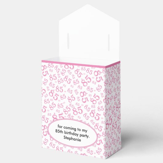 Dank u 85e roze/wit willekeurig nummerpatroon bedankdoosjes (Geopend)