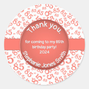 Dank u: 85e verjaardag Cora / White Number Pattern Ronde Sticker