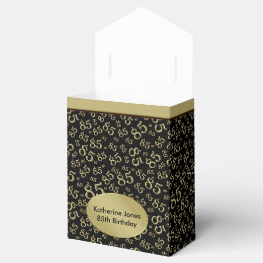 Dank u 85e zwart/goud willekeurig nummerpatroon bedankdoosjes (Geopend)