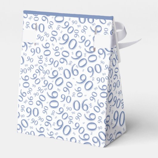 Dank u 90ste verjaardag blauw/wit patroon bedankdoosjes (Achterkant)