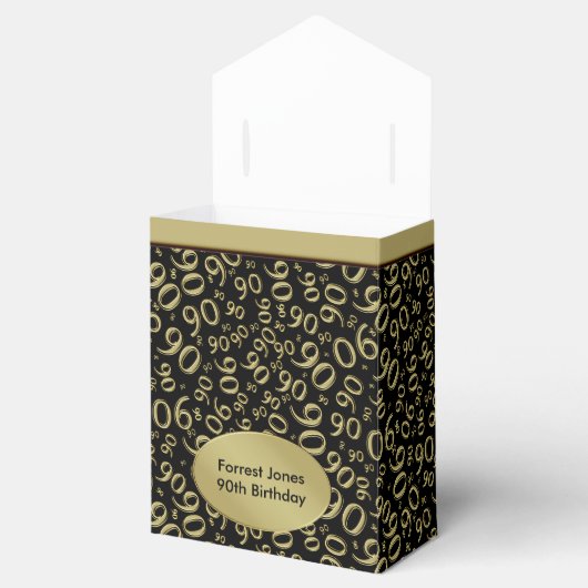 Dank u: 90ste verjaardag thema goud / zwart bedankdoosjes (Geopend)