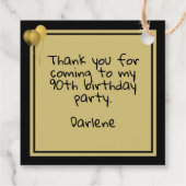 Dank u 90th Nummerpatroon Goud en Zwart SQ Bedankjes Labels (Achterkant)