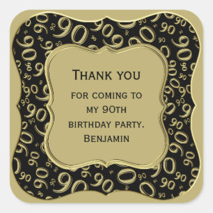 Dank u: 90th Nummerpatroon Gouden/Zwarte Steun Vierkante Sticker