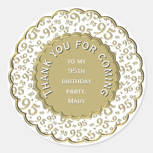 Dank u 95th Verjaardag Goud en Wit Patroon Ronde Sticker (Voorkant)