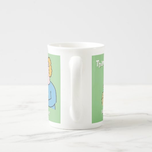 Dank u aan een Vrouw leraar. Leerlingencadeau. Porselein Kop (Achterkant)