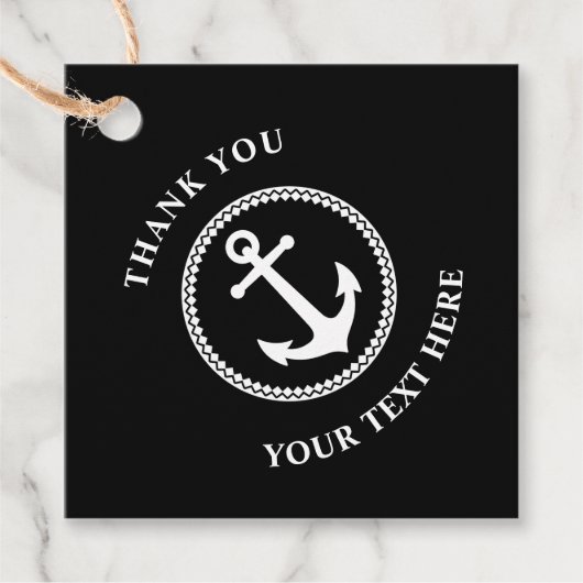 Dank u Aangepaste tekst nautische Zee anker zwart Bedankjes Labels (Voorkant)