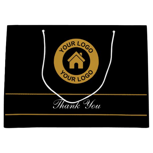 Dank u aangepaste zakelijke logo-tekst Elegant zwa Groot Cadeauzakje (Voorkant)
