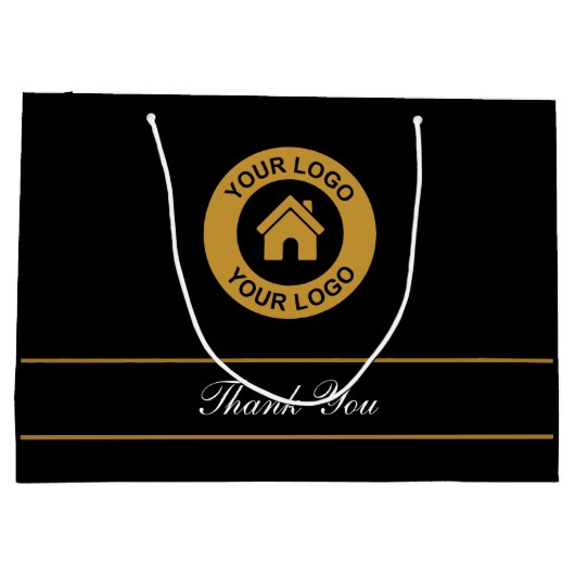 Dank u aangepaste zakelijke logo-tekst Elegant zwa Groot Cadeauzakje (Achterkant)