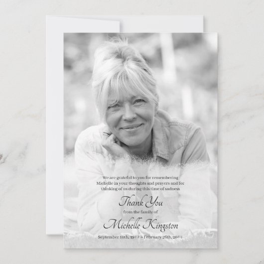 Dank u aangepaste zwart-wit foto begrafenis Kaart (Voorkant)