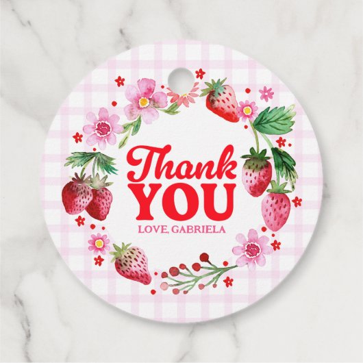 Dank u Aardbei 1e verjaardag Bedankjes Labels (Achterkant)